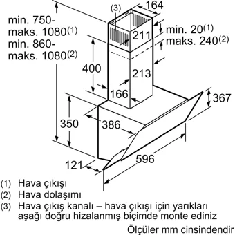 Bosch DWK68AK20T 281 W 60 cm Cam Yüzey Bacalı-Bacasız Duvar Tipi Davlumbaz Beyaz