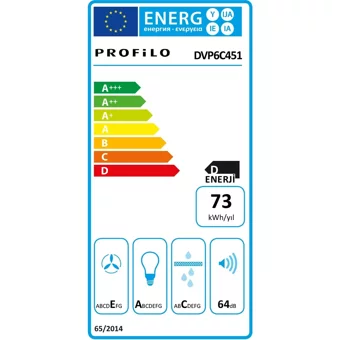 Profilo DVP6C451 60 cm Çelik Yüzey Bacalı-Bacasız Duvar Tipi Davlumbaz Metalik