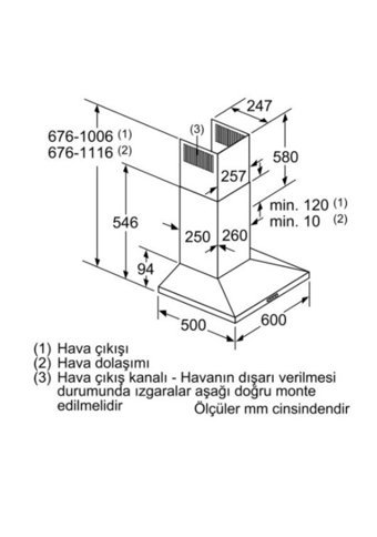 Bosch DWQ66DM50 60 cm Çelik Yüzey Bacalı-Bacasız Duvar Tipi Davlumbaz Metalik