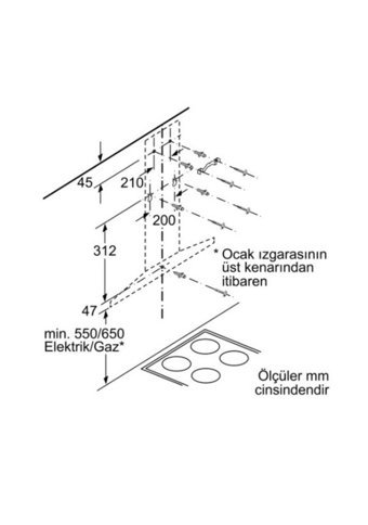 Bosch DWQ66DM50 60 cm Çelik Yüzey Bacalı-Bacasız Duvar Tipi Davlumbaz Metalik