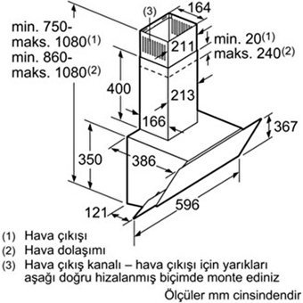 Bosch DWK66AJ20T 216 W 60 cm Cam Yüzey Bacalı-Bacasız Duvar Tipi Davlumbaz Beyaz