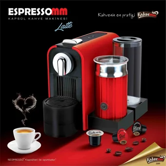 Espressomm 1200 W Tezgah Üstü Kapsüllü Yarı Otomatik Espresso Makinesi Kırmızı