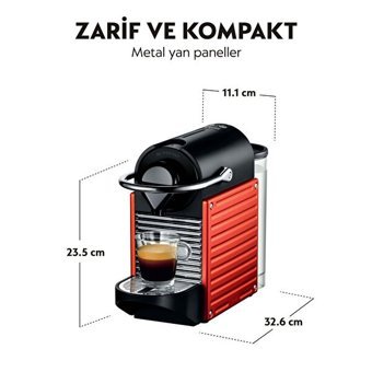 Nespresso C61 Pixie 1350 W Paslanmaz Çelik Tezgah Üstü Kapsülsüz Yarı Otomatik Espresso Makinesi Kırmızı