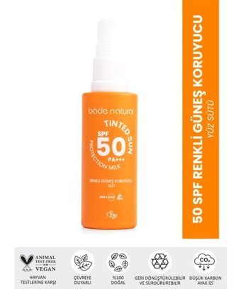 Bade Natural Tinted Renkli 50 Faktör Tüm Ciltler İçin Leke Karşıtı Nemlendirici Ton Eşitleyici Yaşlanma Karşıtı Kapatıcılı Yağsız Suya Dayanıklı Yüz ve Vücut Güneş Kremi 30 ml