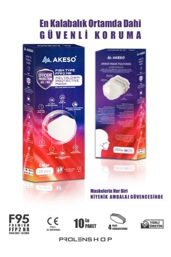 Akeso F95 Tek Kullanımlık 5 Katlı Lastikli Telli 10'lu Yetişkin Ultrasonik Maske Turuncu