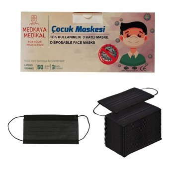 Medkaya Tek Kullanımlık 3 Katlı Lastikli Telli 50'li Çocuk Ultrasonik Maske