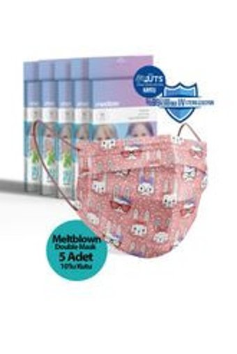 Medizer Tek Kullanımlık 3 Katlı Lastikli Telli 50'li Çocuk Ultrasonik Cerrahi Maske Pembe