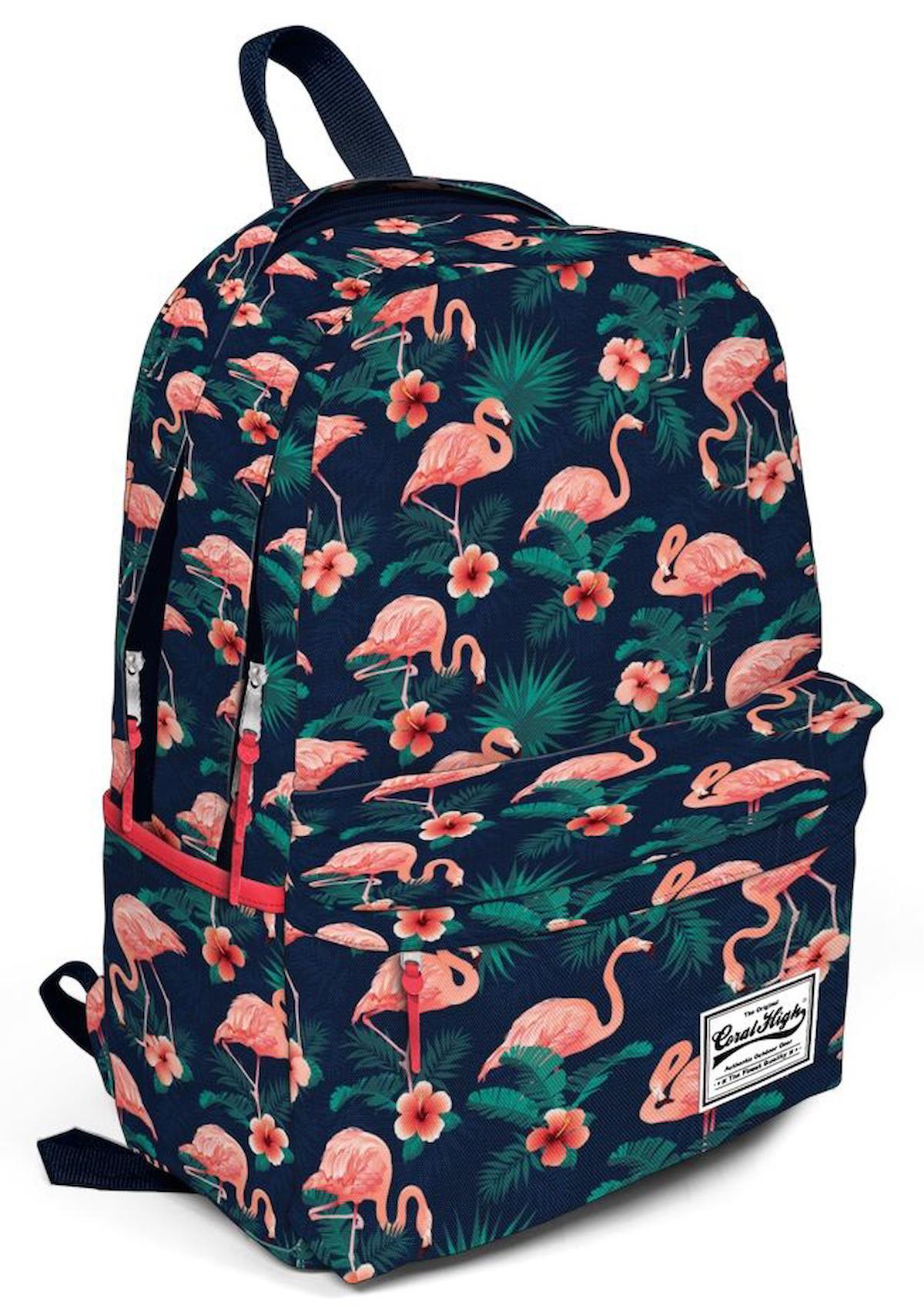 Yaygan Çanta Flamingo Hayvan Su Geçirmez 3 Gözlü Pembe Lise-Üniversite Unisex Sırt Çantası