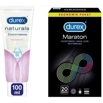 Durex Maraton Geciktiricili Prezervatif 20'li+Durex Naturals Ekstra Hassas Kayganlaştırıcı Jel 100 ml