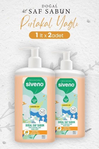 Siveno Pure Naturel Portakal Yağlı Alkolsüz Vegan Parabensiz Organik Nemlendiricili 2'li 1 lt Sıvı Sabun