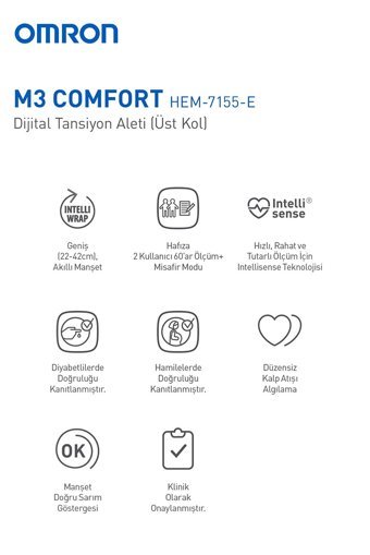 Omron M3 Comfort 1 Ölçüm Hafızalı Dijital Koldan Tam Otomatik Tansiyon Aleti