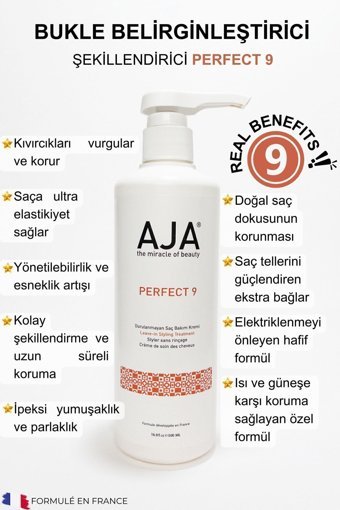 AJA Perfect 9 Argan Yağlı Silikonsuz Sülfatsız Kabarmayı Önleyen Tuzsuz Keratinli Boyalı Saçlar Kıvırcık Saçlar İçin Durulanmayan Kadın Saç Kremi 500 ml