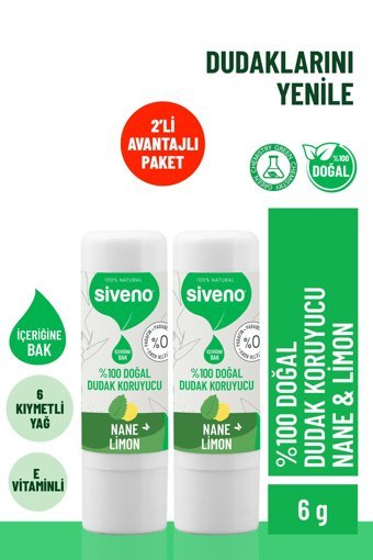 Siveno Doğal Limonlu-Naneli Çocuk-Yetişkin Dudak Nemlendirici Balm 2x6 gr