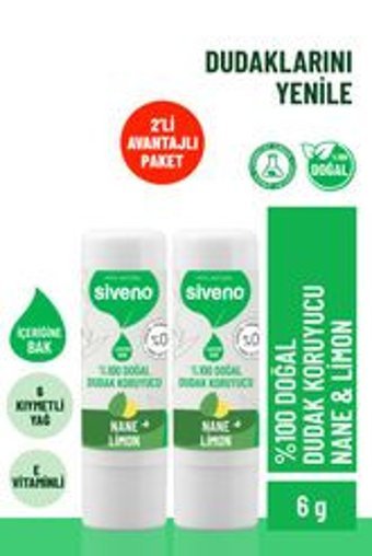 Siveno Doğal Limonlu-Naneli Çocuk-Yetişkin Dudak Nemlendirici Balm 2x6 gr