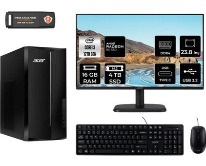 Acer Aspire TC1760 DTBHUEM004MNT1315 Harici Radeon RX 550 Intel Core i3 12100 16 GB Ram 4 TB SSD Tower FreeDos 23.8 inç Monitörlü Masaüstü Bilgisayar + PER4 BELLEK