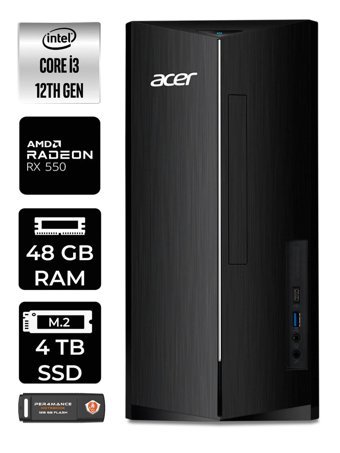 Acer Aspire DT.BHUEM.004 Harici Radeon RX 550 Intel Core i3 12100 48 GB Ram 4 TB SSD Tower Windows 11 Home Masaüstü Bilgisayar + PER4 BELLEK