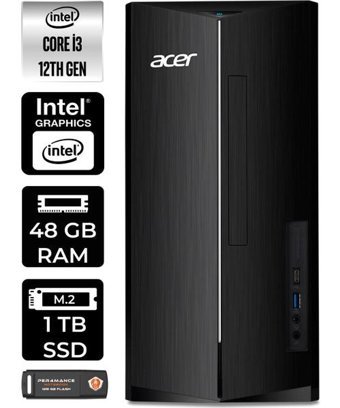 Acer Aspire TC1760 DTBHUEM004P443 Dahili Intel UHD Graphics Intel Core i3 12100 48 GB Ram 1 TB SSD Tower Windows 11 Pro Masaüstü Bilgisayar + PER4 BELLEK