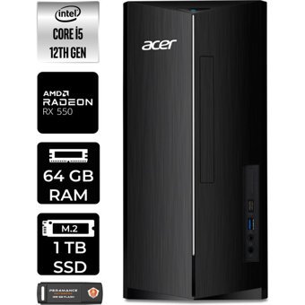 Acer Aspire TC1760 DTBHUEM005P398 Harici Radeon RX 550 Intel Core i5 12400 64 GB Ram 1 TB SSD Tower Windows 11 Home Masaüstü Bilgisayar + PER4 BELLEK