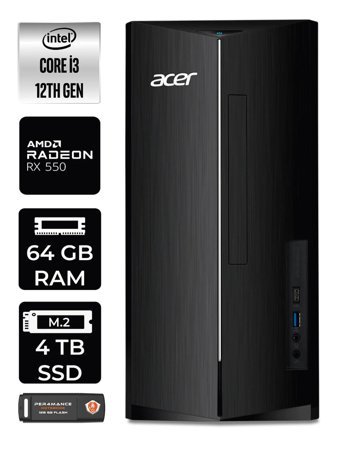 Acer Aspire DT.BHUEM.004 Harici Radeon RX 550 Intel Core i3 12100 64 GB Ram 4 TB SSD Tower Windows 11 Pro Masaüstü Bilgisayar + PER4 BELLEK