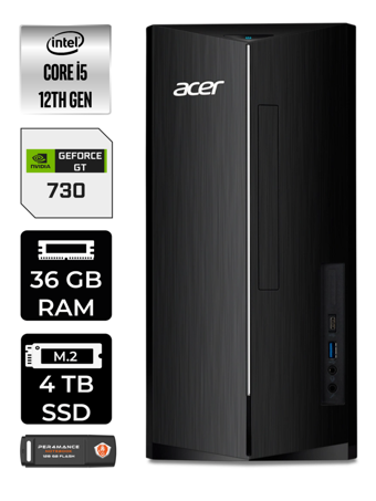 Acer Aspire DT.BHUEM.005 Harici GeForce GT 730 2 GB Intel Core i5 12400 36 GB Ram 4 TB SSD Tower FreeDos Masaüstü Bilgisayar + PER4 BELLEK