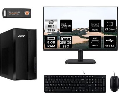 Acer Aspire TC1760 DTBHUEM004MNT1301 Harici Radeon RX 550 Intel Core i3 12100 8 GB Ram 256 GB SSD Tower FreeDos 21.5 inç Monitörlü Masaüstü Bilgisayar + PER4 BELLEK