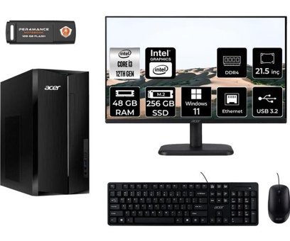 Acer Aspire TC1760 DTBHUEM004MNT441 Dahili Intel UHD Graphics Intel Core i3 12100 48 GB Ram 256 GB SSD Tower Windows 11 Pro 21.5 inç Monitörlü Masaüstü Bilgisayar + PER4 BELLEK