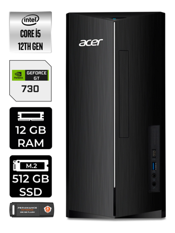 Acer Aspire DT.BHUEM.005 Harici GeForce GT 730 2 GB Intel Core i5 12400 12 GB Ram 512 GB SSD Tower FreeDos Masaüstü Bilgisayar + PER4 BELLEK