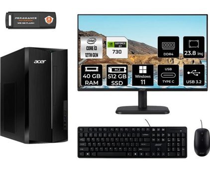 Acer Aspire TC1760 DTBHUEM004MNT2387 Harici GeForce GT 730 4 GB Intel Core i3 12100 40 GB Ram 512 GB SSD Tower Windows 11 Home 23.8 inç Monitörlü Masaüstü Bilgisayar + PER4 BELLEK