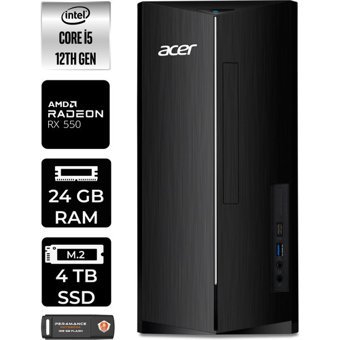 Acer Aspire TC1760 DTBHUEM005P325 Harici Radeon RX 550 Intel Core i5 12400 24 GB Ram 4 TB SSD Tower FreeDos Masaüstü Bilgisayar + PER4 BELLEK