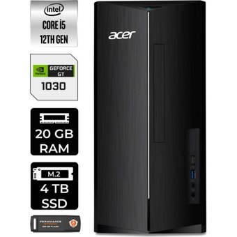 Acer Aspire TC1760 DTBHUEM005P420 Harici GeForce GT 1030 Intel Core i5 12400 20 GB Ram 4 TB SSD Tower Windows 11 Pro Masaüstü Bilgisayar + PER4 BELLEK