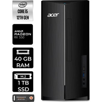 Acer Aspire TC1760 DTBHUEM005P388 Harici Radeon RX 550 Intel Core i5 12400 40 GB Ram 1 TB SSD Tower Windows 11 Home Masaüstü Bilgisayar + PER4 BELLEK