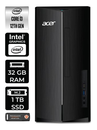 Acer Aspire TC1760 DT.BHUEM.004 Dahili Intel UHD Graphics Intel Core i3 12100 32 GB Ram 1 TB SSD Tower Windows 11 Pro Masaüstü Bilgisayar + PER4 BELLEK