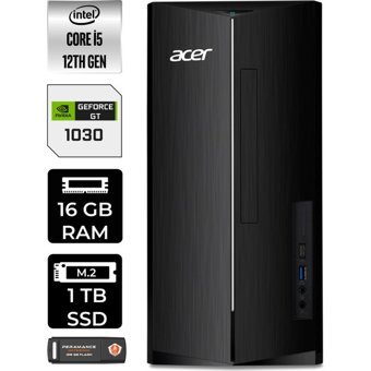 Acer Aspire TC1760 DTBHUEM005P413 Harici GeForce GT 1030 Intel Core i5 12400 16 GB Ram 1 TB SSD Tower Windows 11 Pro Masaüstü Bilgisayar + PER4 BELLEK