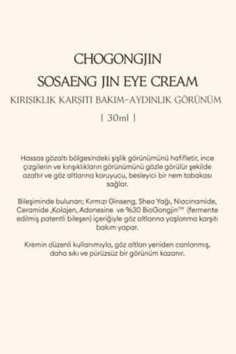 Missha Gong Jin Sosaen Tüm Ciltler için Göz Çevresi Krem Kavanoz 30 ml