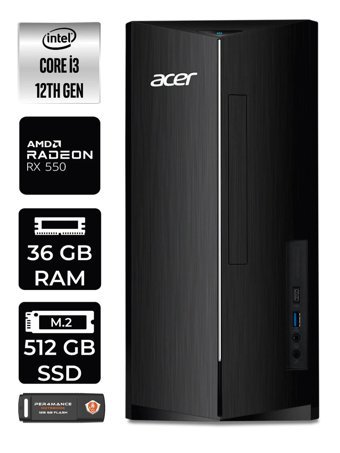 Acer Aspire DT.BHUEM.004 Harici Radeon RX 550 Intel Core i3 12100 36 GB Ram 512 GB SSD Tower Windows 11 Pro Masaüstü Bilgisayar + PER4 BELLEK