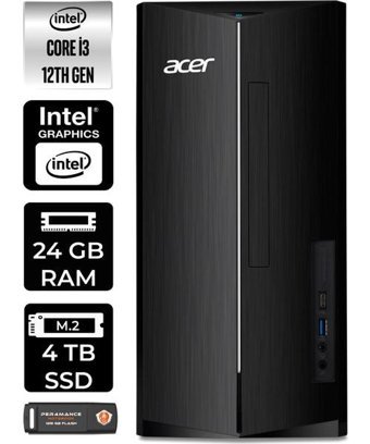 Acer Aspire TC1760 DTBHUEM004P375 Dahili Intel UHD Graphics Intel Core i3 12100 24 GB Ram 4 TB SSD Tower Windows 11 Home Masaüstü Bilgisayar + PER4 BELLEK