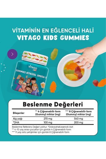 Vitago Gummies Bitkisel Çiğnenebilir Omega 3 Balık Yağı Jel 60 Adet