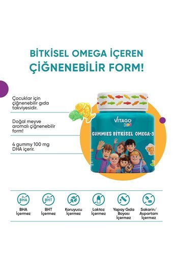 Vitago Gummies Bitkisel Çiğnenebilir Omega 3 Balık Yağı Jel 60 Adet