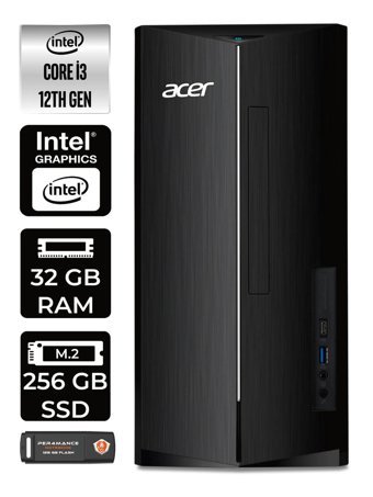 Acer Aspire TC1760 DT.BHUEM.004 Dahili Intel UHD Graphics Intel Core i3 12100 32 GB Ram 256 GB SSD Tower Windows 11 Home Masaüstü Bilgisayar + PER4 BELLEK