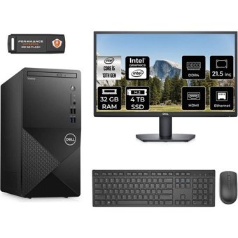 Dell Vostro 3020 N2050VDT3020MTUMNT330 Dahili Intel UHD Graphics 730 Intel Core i5 13400 32 GB Ram 4 TB SSD Tower FreeDos 21.5 inç Monitörlü Masaüstü Bilgisayar + PER4 BELLEK