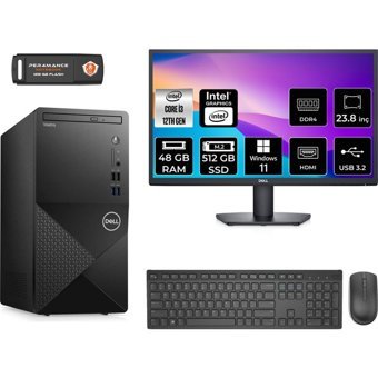 Dell Vostro 3910MT N3563VDT3910MNT442 Dahili Intel UHD Graphics Intel Core i3 12100 48 GB Ram 512 GB SSD Tower Windows 11 Pro 23.8 inç Monitörlü Masaüstü Bilgisayar + PER4 BELLEK