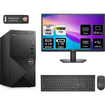 Dell Vostro 3910MT N3563VDT3910MNT2310 Harici GeForce GT 730 4 GB Intel Core i3 12100 12 GB Ram 4 TB SSD Tower FreeDos 23.8 inç Monitörlü Masaüstü Bilgisayar + PER4 BELLEK