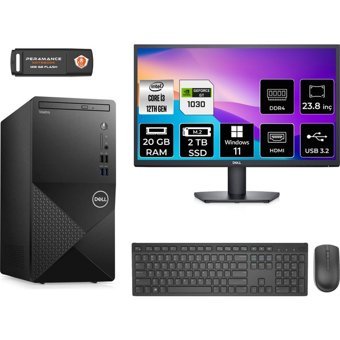 Dell Vostro 3910MT N3563VDT3910MNT3419 Harici GeForce GT 1030 Intel Core i3 12100 20 GB Ram 2 TB SSD Tower Windows 11 Pro 23.8 inç Monitörlü Masaüstü Bilgisayar + PER4 BELLEK