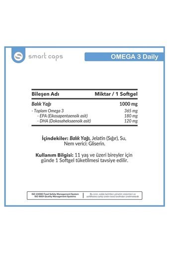 Smartcaps Softgel Omega 3 Kapsül 1000 mg 60 Adet