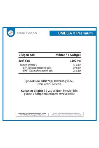 Smartcaps Premium Omega 3 Kapsül 1100 mg 50 Adet