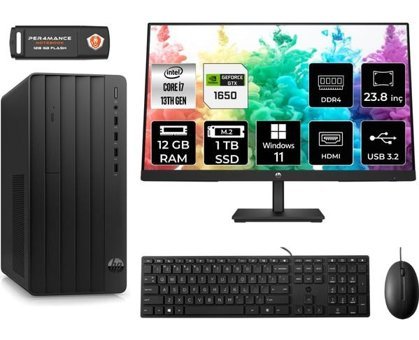 HP Pro Tower 290 G9 8T2X2ESMNT4408 Harici GeForce GTX 1650 Intel Core i7 13700 12 GB Ram 1 TB SSD Tower Windows 11 Pro 23.8 inç Monitörlü Masaüstü Bilgisayar + PER4 BELLEK