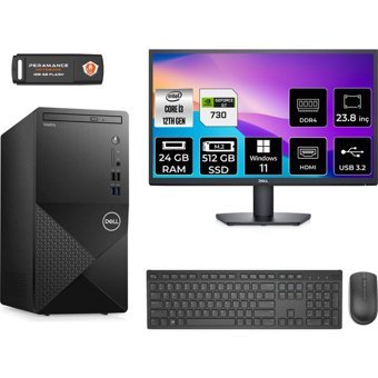 Dell Vostro 3910MT N3563VDT3910MNT2422 Harici GeForce GT 730 4 GB Intel Core i3 12100 24 GB Ram 512 GB SSD Tower Windows 11 Pro 23.8 inç Monitörlü Masaüstü Bilgisayar + PER4 BELLEK