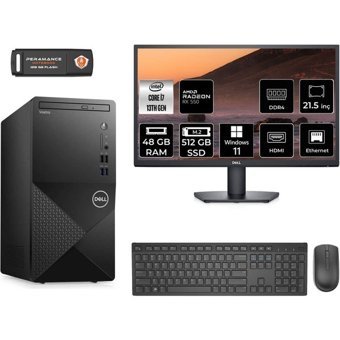 Dell Vostro 3020 N2062VDT3020MTUMNT1442 Harici Radeon RX 550 Intel Core i7 13700 48 GB Ram 512 GB SSD Tower Windows 11 Pro 21.5 inç Monitörlü Masaüstü Bilgisayar + PER4 BELLEK