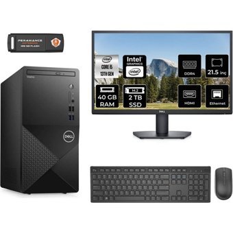 Dell Vostro 3020 N2046VDT3020MTUMNT339 Dahili Intel UHD Graphics 730 Intel Core i5 13400 40 GB Ram 2 TB SSD Tower FreeDos 21.5 inç Monitörlü Masaüstü Bilgisayar + PER4 BELLEK