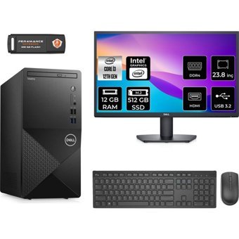 Dell Vostro 3910MT N3563VDT3910MNT307 Dahili Intel UHD Graphics Intel Core i3 12100 12 GB Ram 512 GB SSD Tower FreeDos 23.8 inç Monitörlü Masaüstü Bilgisayar + PER4 BELLEK